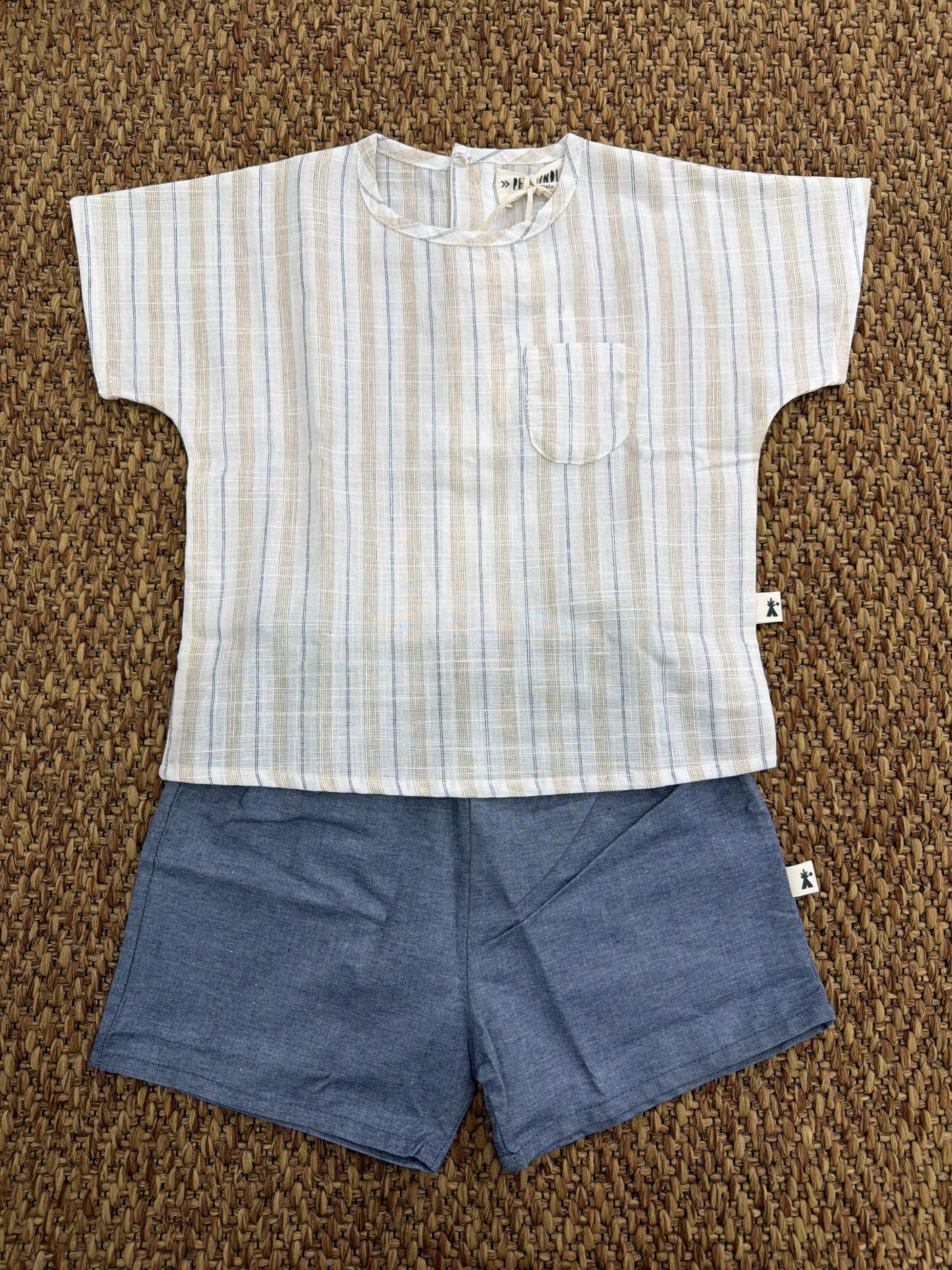 Completo bambino 2pz con t-shirt a righe Petit Indi
