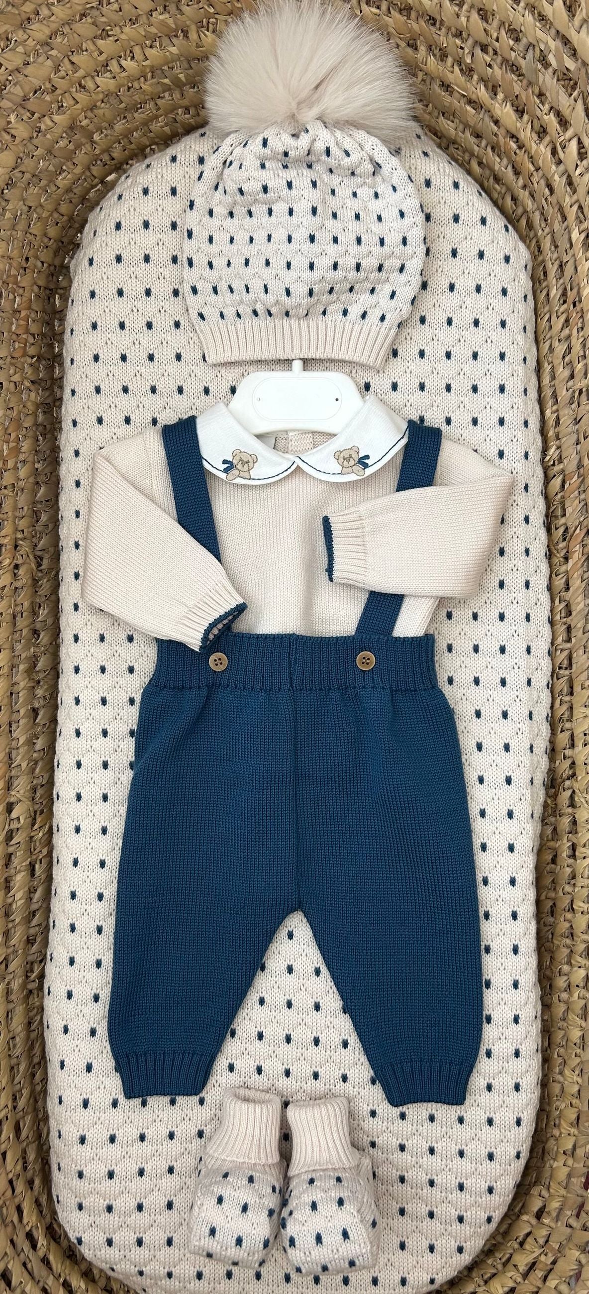 Set nascita neonati 2pz con salopette orsacchiotti Marlù