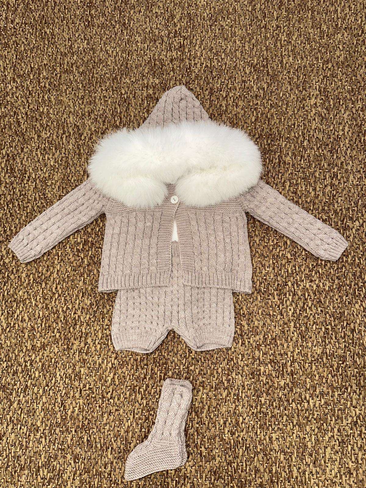 Completo neonati 3pz con cappuccio in pellicciotto Juliana