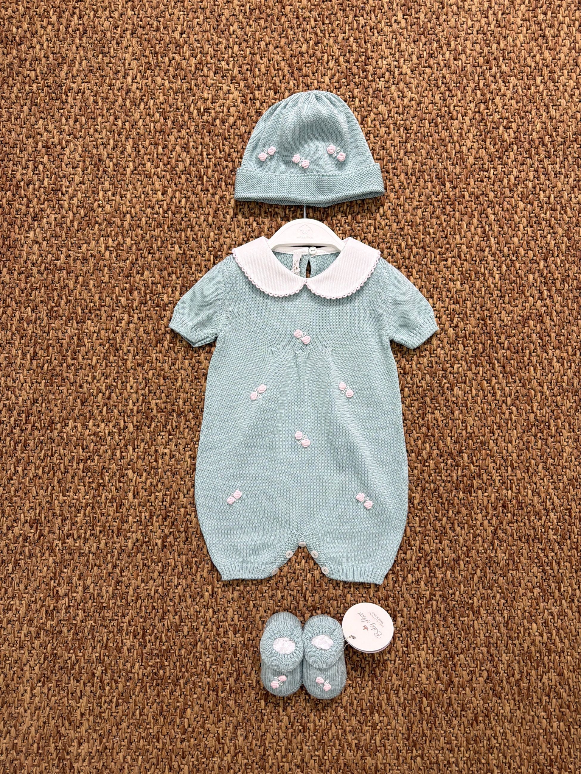 Pagliaccetto neonata roselline con cappellino e babbucce Baby Lord