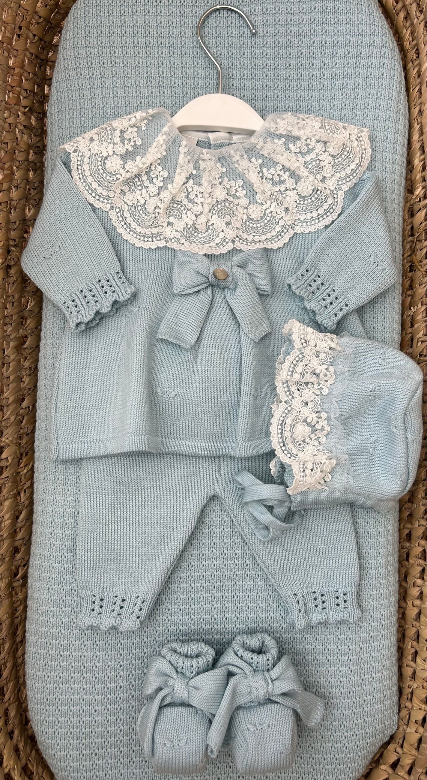 Set nascita neonata 2pz con fiocco e merletto Marlù