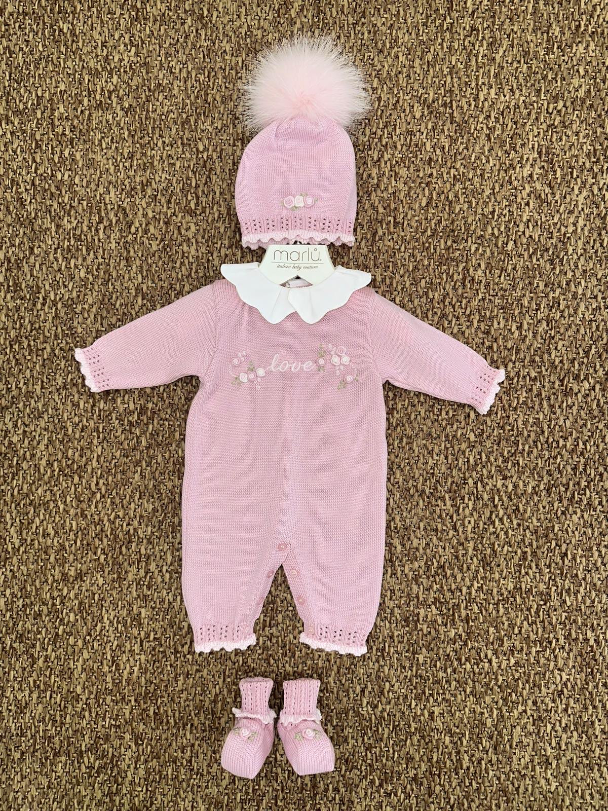 Tutina neonata love con cappellino e scarpine Marlù