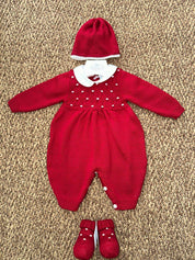 Completo neonati punto smock con scarpine e cappellino Bebè di Almy
