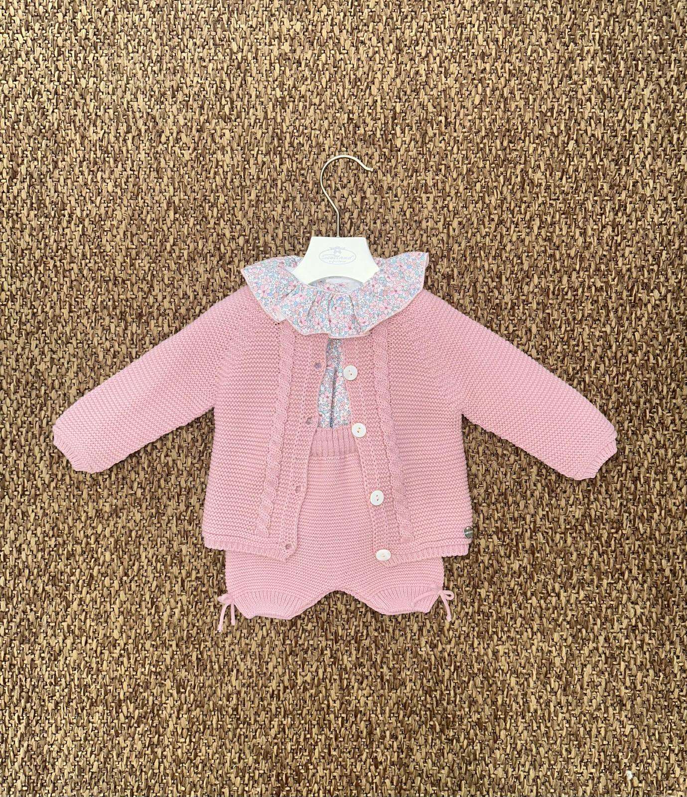 Completo bambina 3pz con collo volant a fiori Juliana