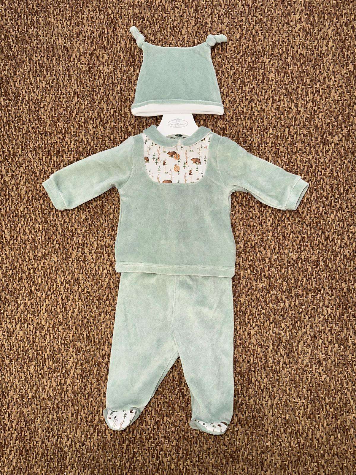 Completo neonato 2pz in velluto orsetti con cappellino Baby Vip