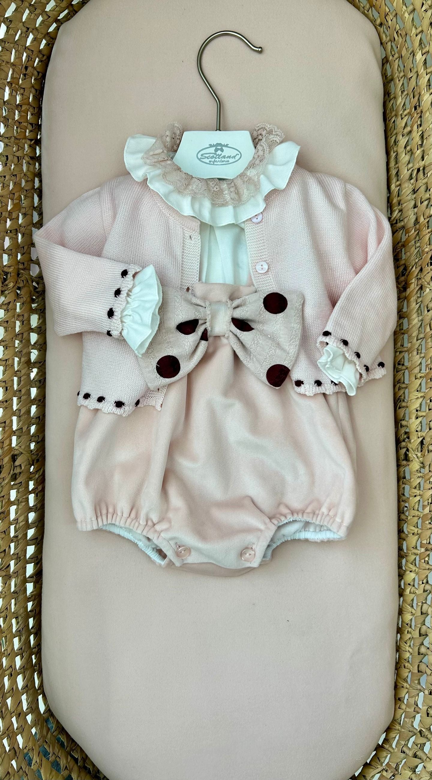 Completo neonata 3pz con fiocco a pois Marlù