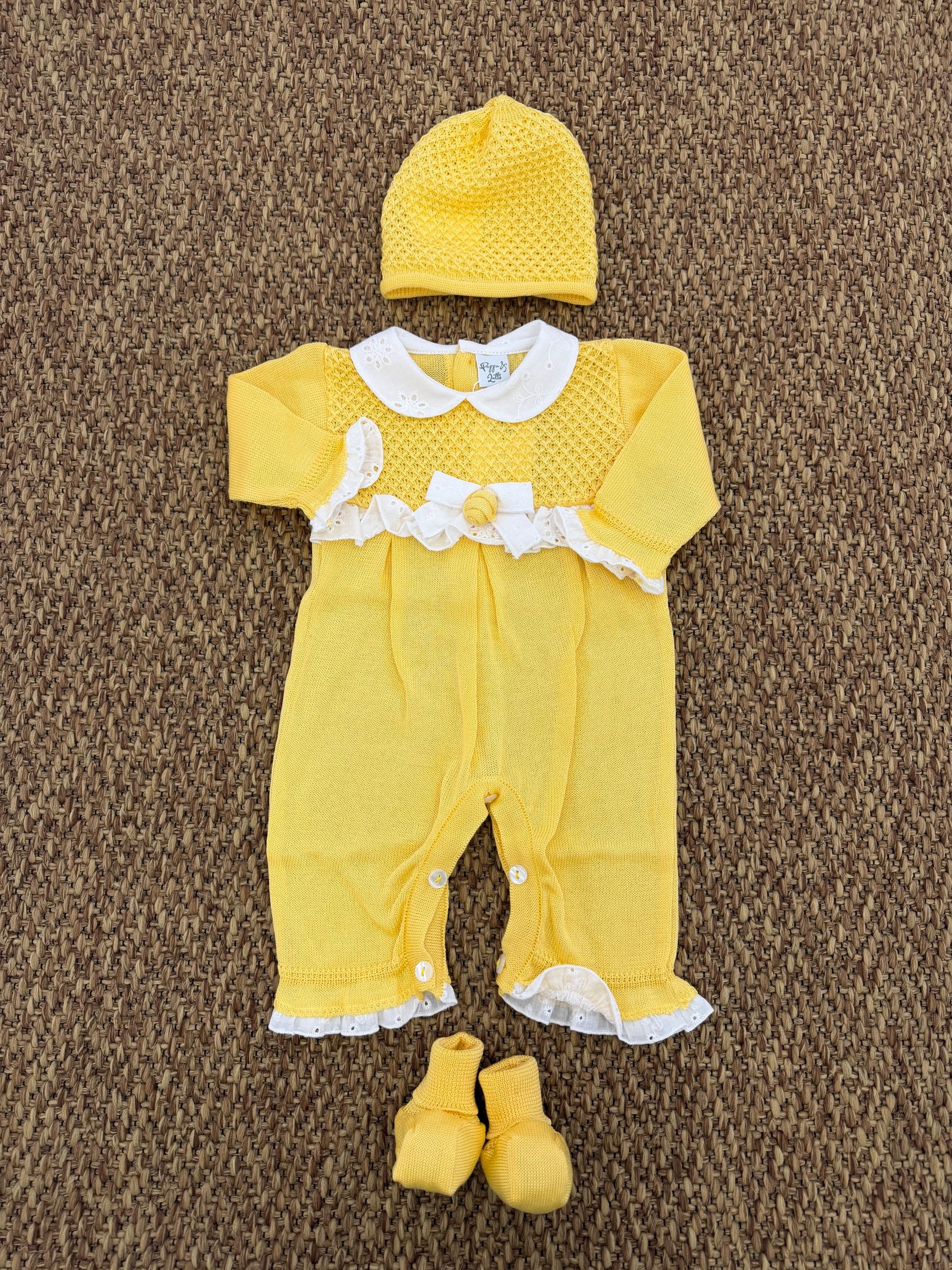 Tutina neonata fiocchetto con scarpine e cappello Pappa e Latte