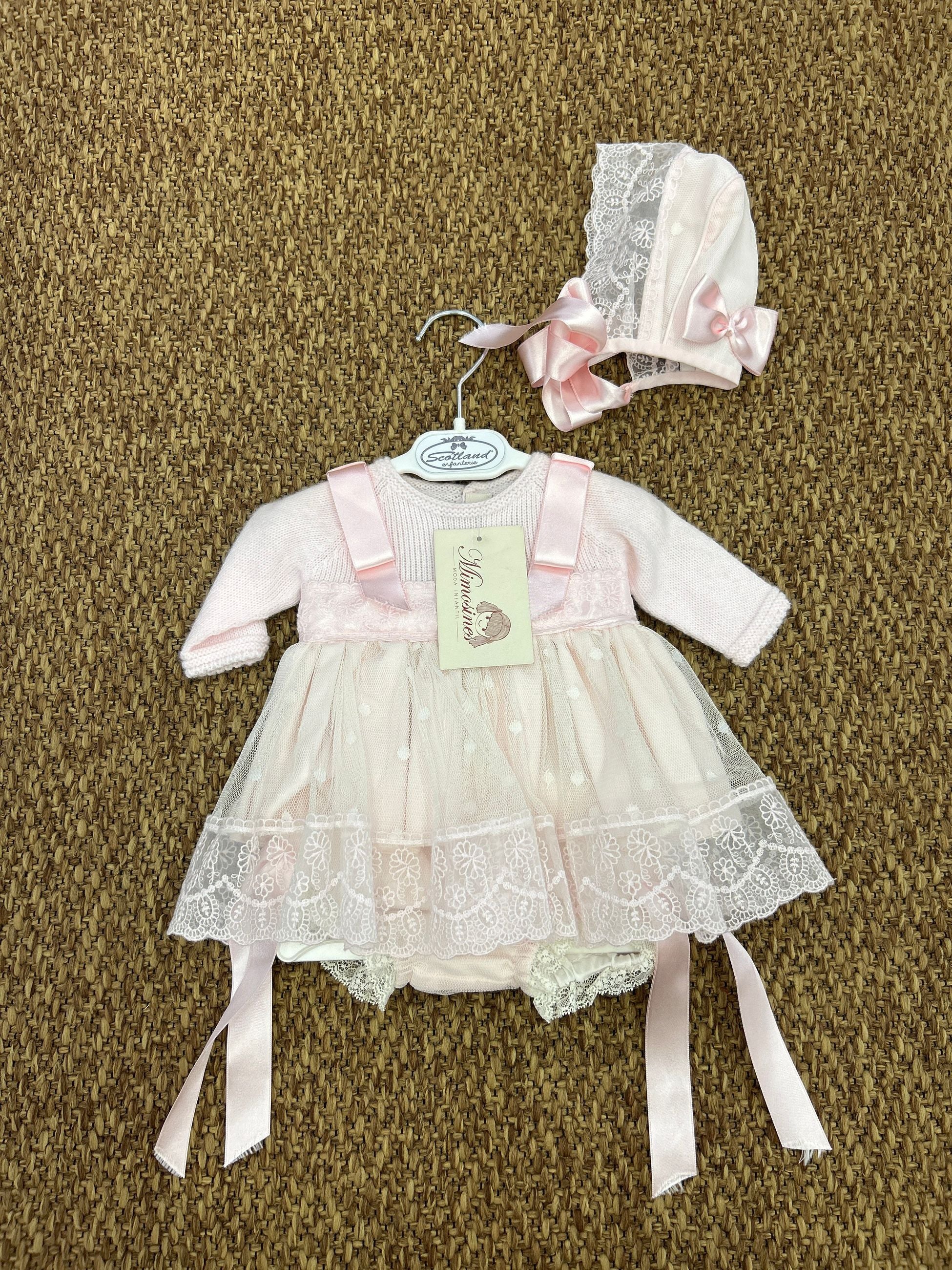 Completo neonata con merletto e nastrini Mimosines