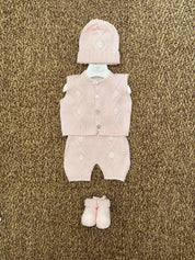 Completo neonate 2pz con colletto volant con scarpine e cappellino Gughelino