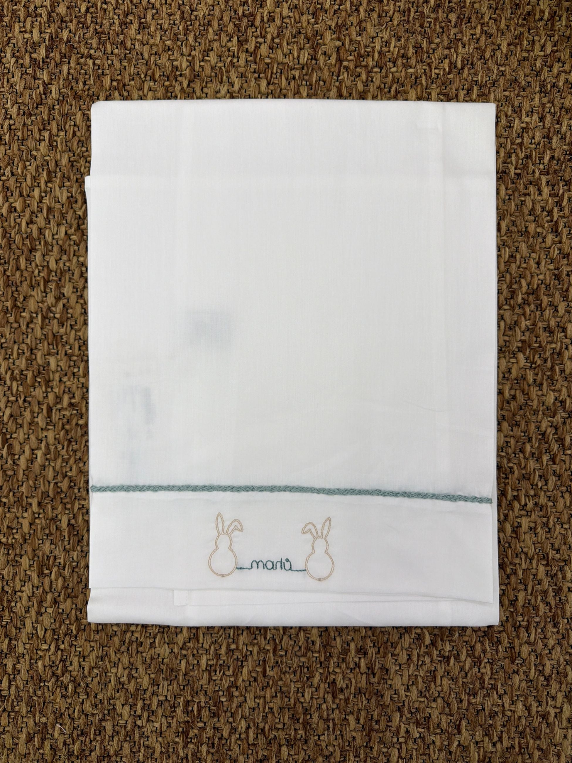 Lenzuolo culla con ricamo coniglietti Marlù