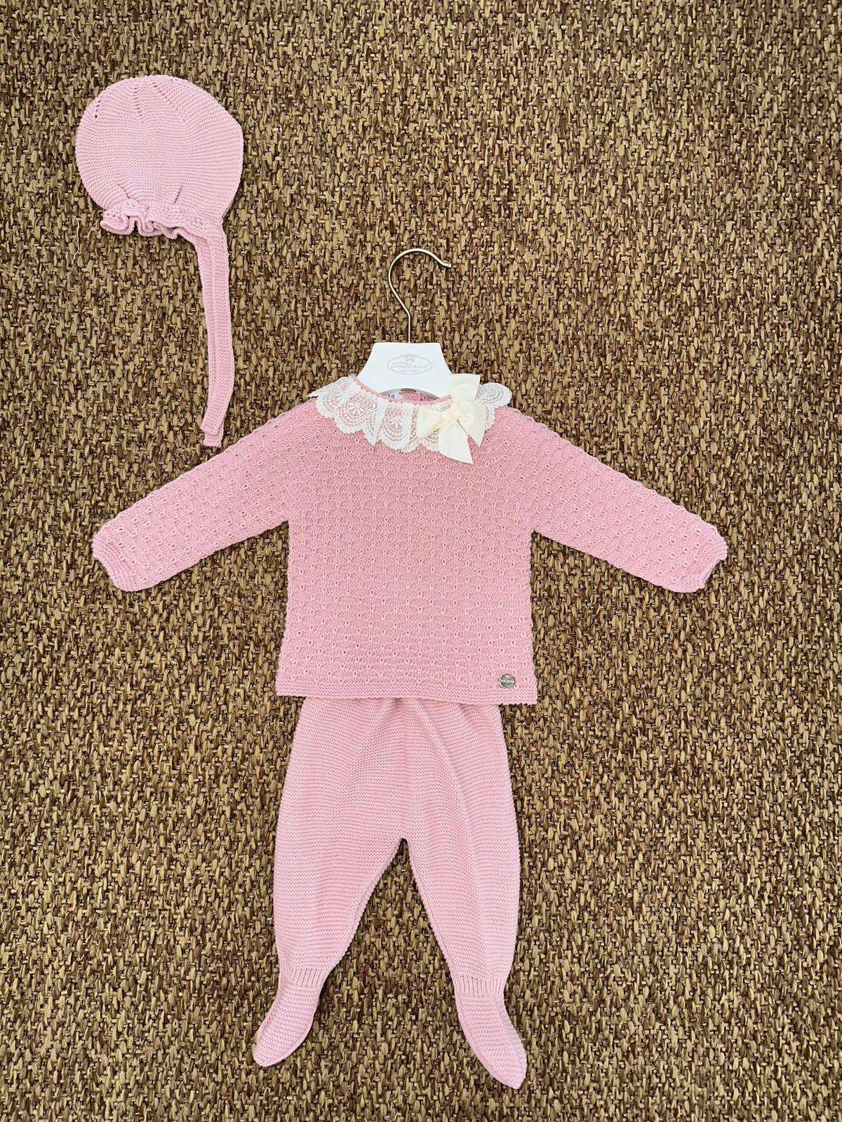 Completo neonata 2pz con collo in pizzo e cuffia Juliana