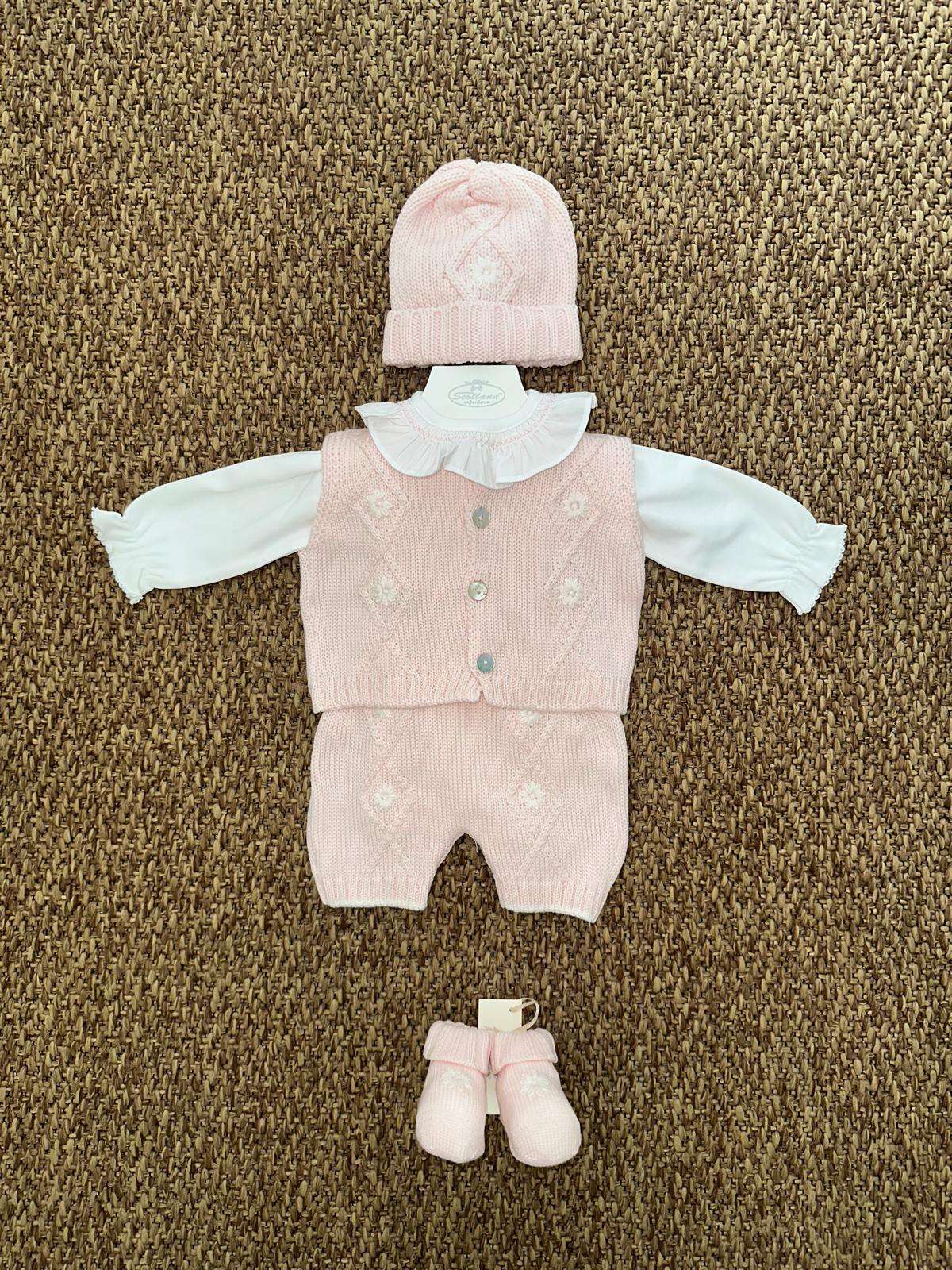 Completo neonate 2pz con colletto volant con scarpine e cappellino Gughelino