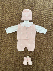 Completo neonate 2pz con colletto volant con scarpine e cappellino Gughelino