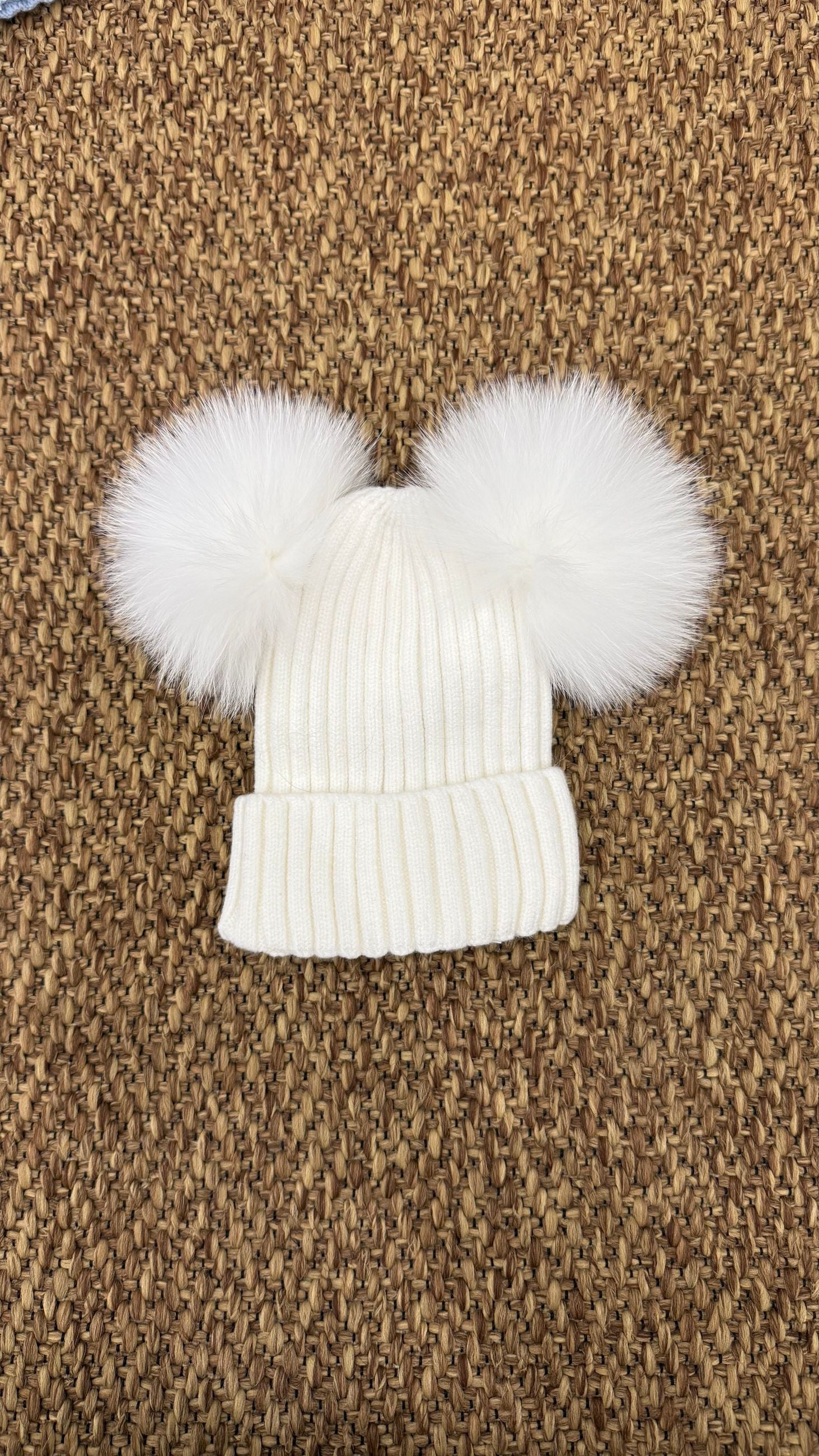 Cappello bimbi a costine con 2 pon pon Enfant Made in Italy