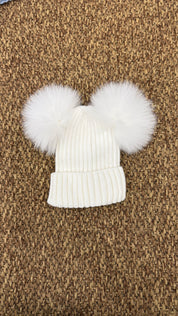 Cappello bimbi a costine con 2 pon pon Enfant Made in Italy