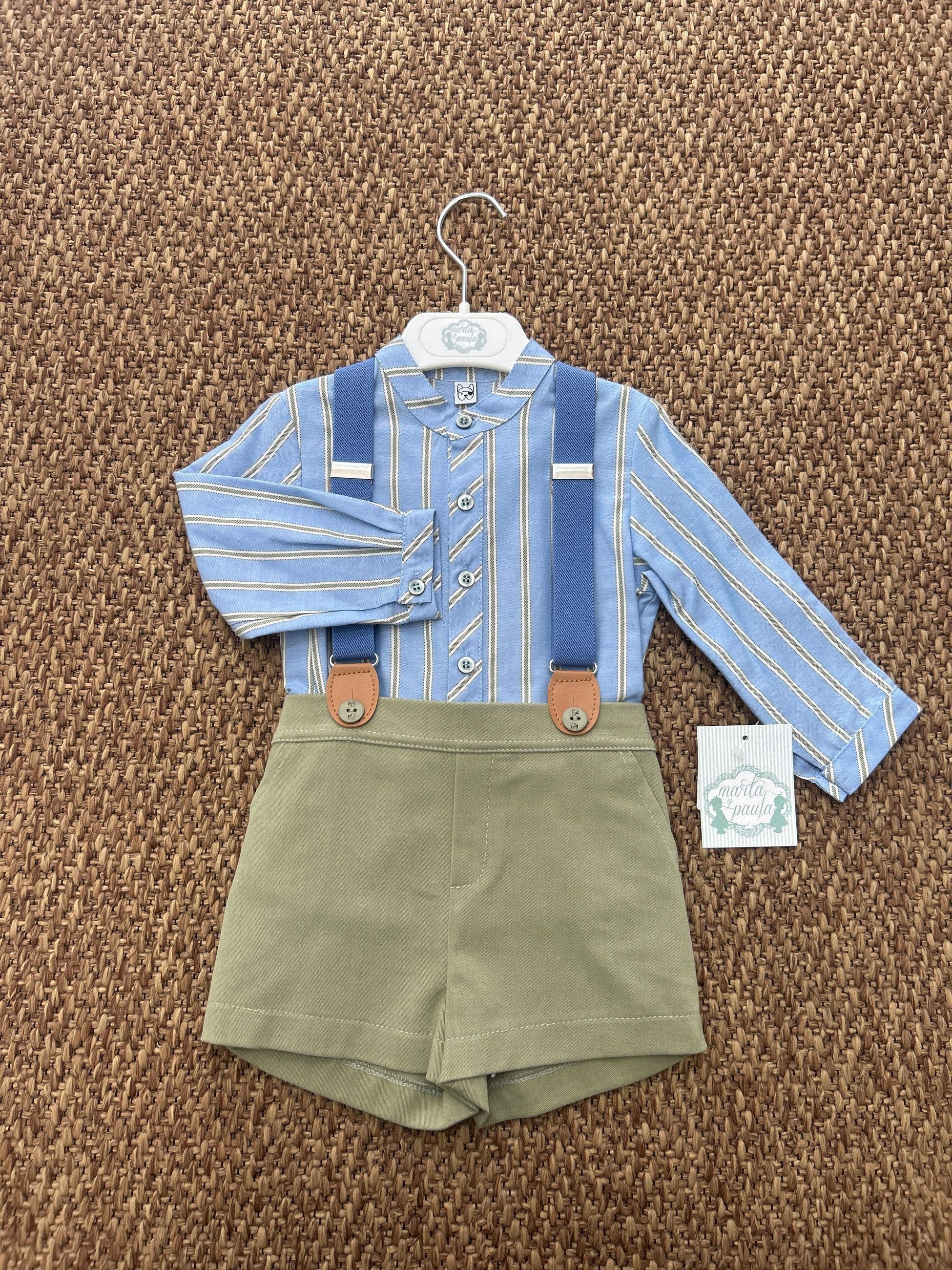 Completo bambino con bretelle e camicia a righe Marta y Paula