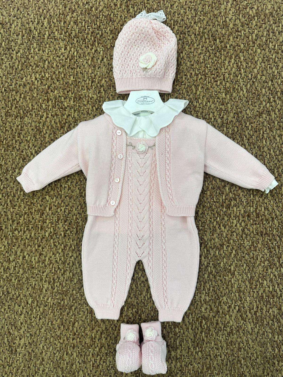 Completo neonata 3pz roselline con scarpine e cappellino Marlù