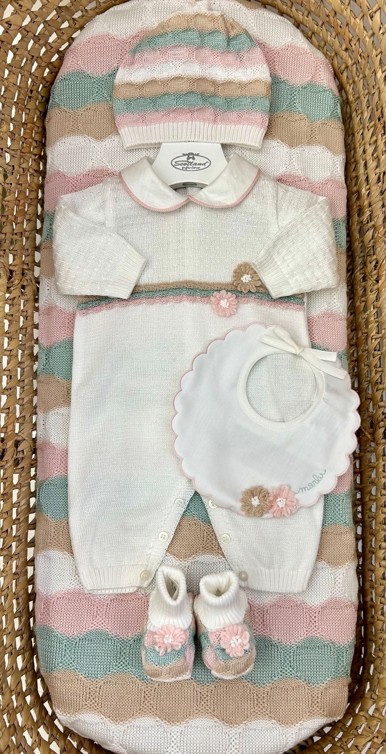 Completo nascita neonata tutina con fiorellini Marlù