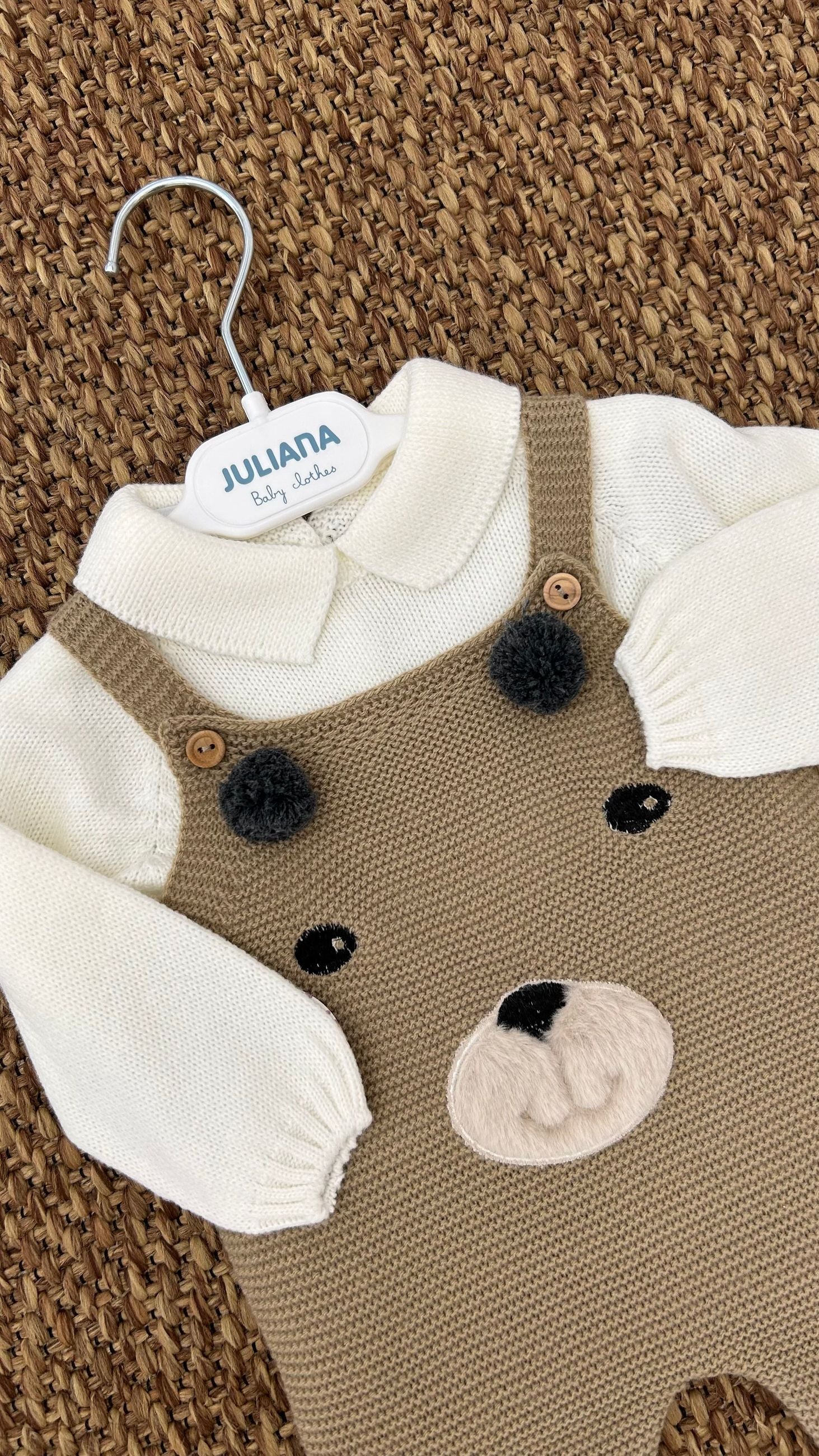 Completo neonati 2pz con salopette orsacchiotto Juliana