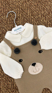 Completo neonati 2pz con salopette orsacchiotto Juliana