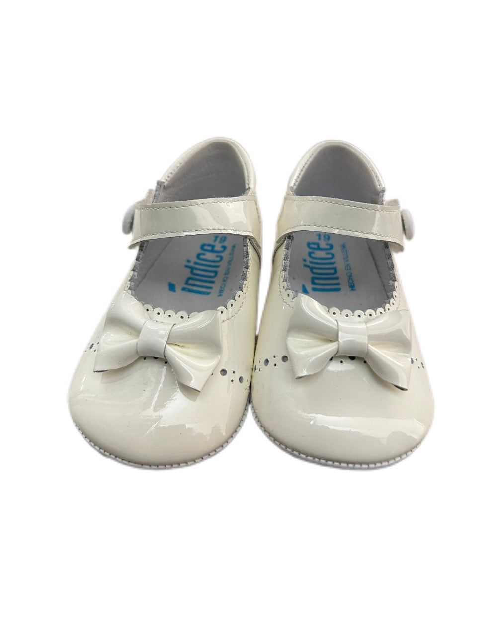 Ballerina neonata in pelle satinata con fiocco bianca Indice