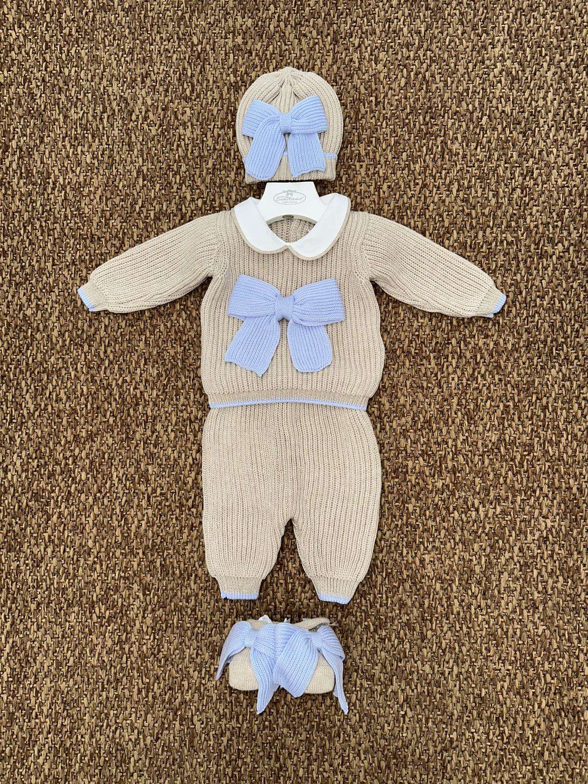 Completo neonata 2pz fiocco con cappellino e scarpine Bebè di Almy