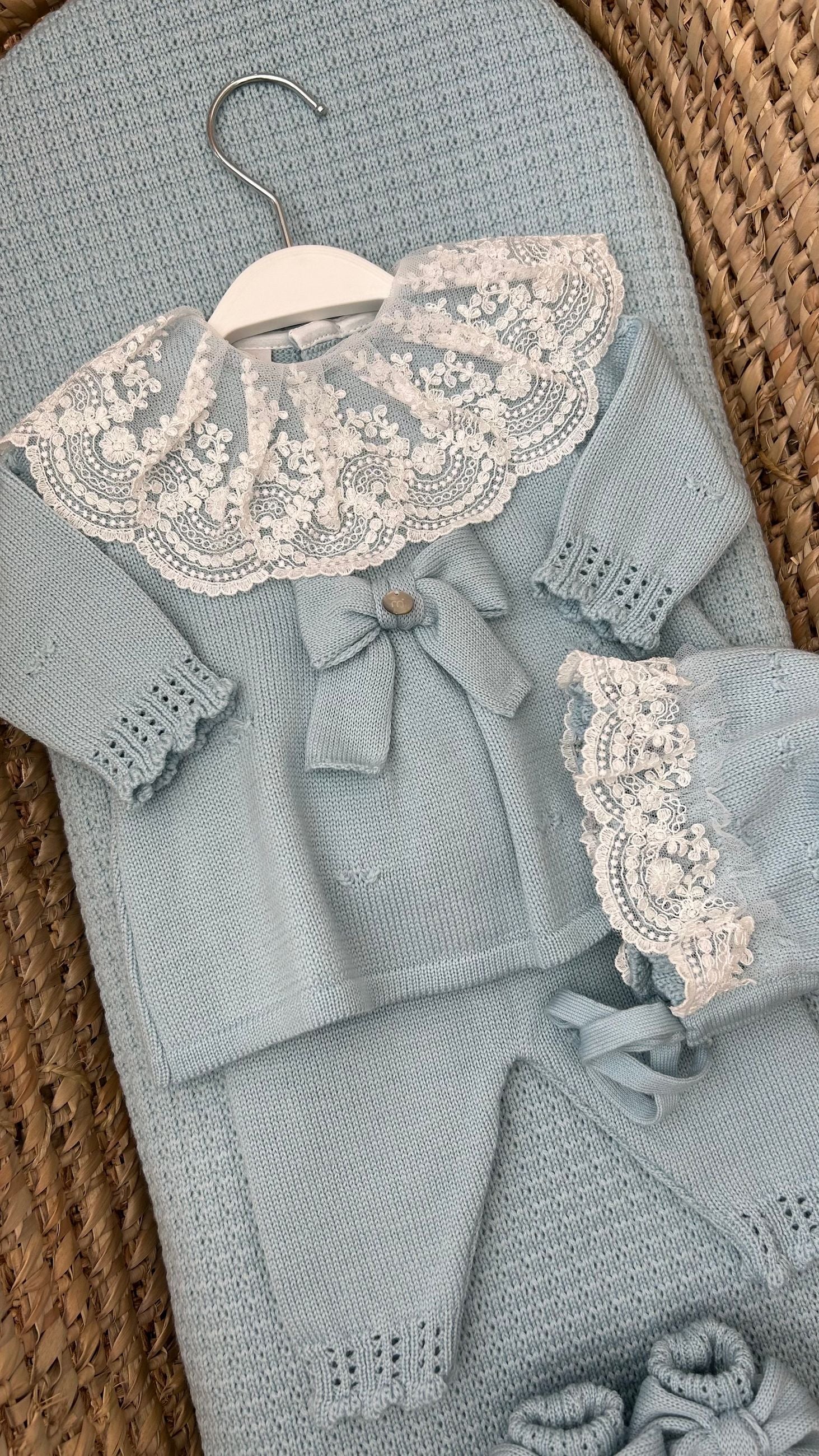 Set nascita neonata 2pz con fiocco e merletto Marlù