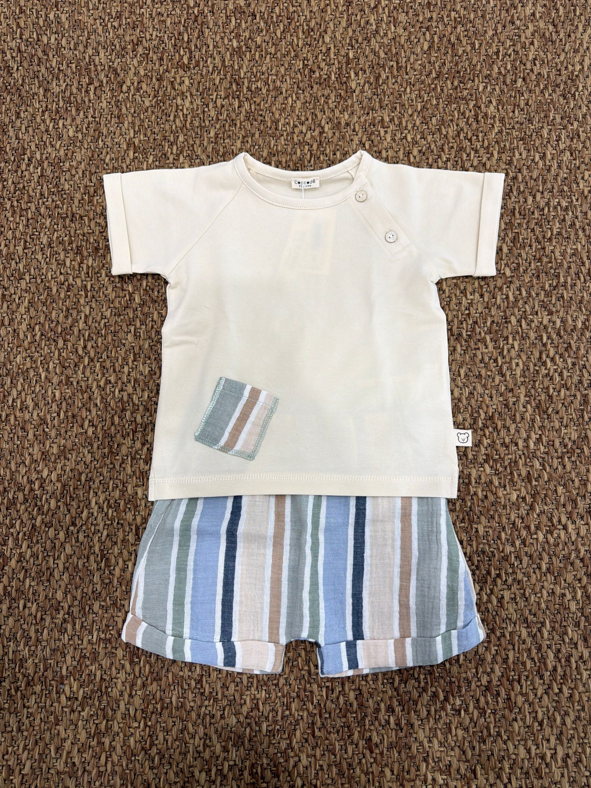 Completo bambino 2pz in lino a righe Cocodè