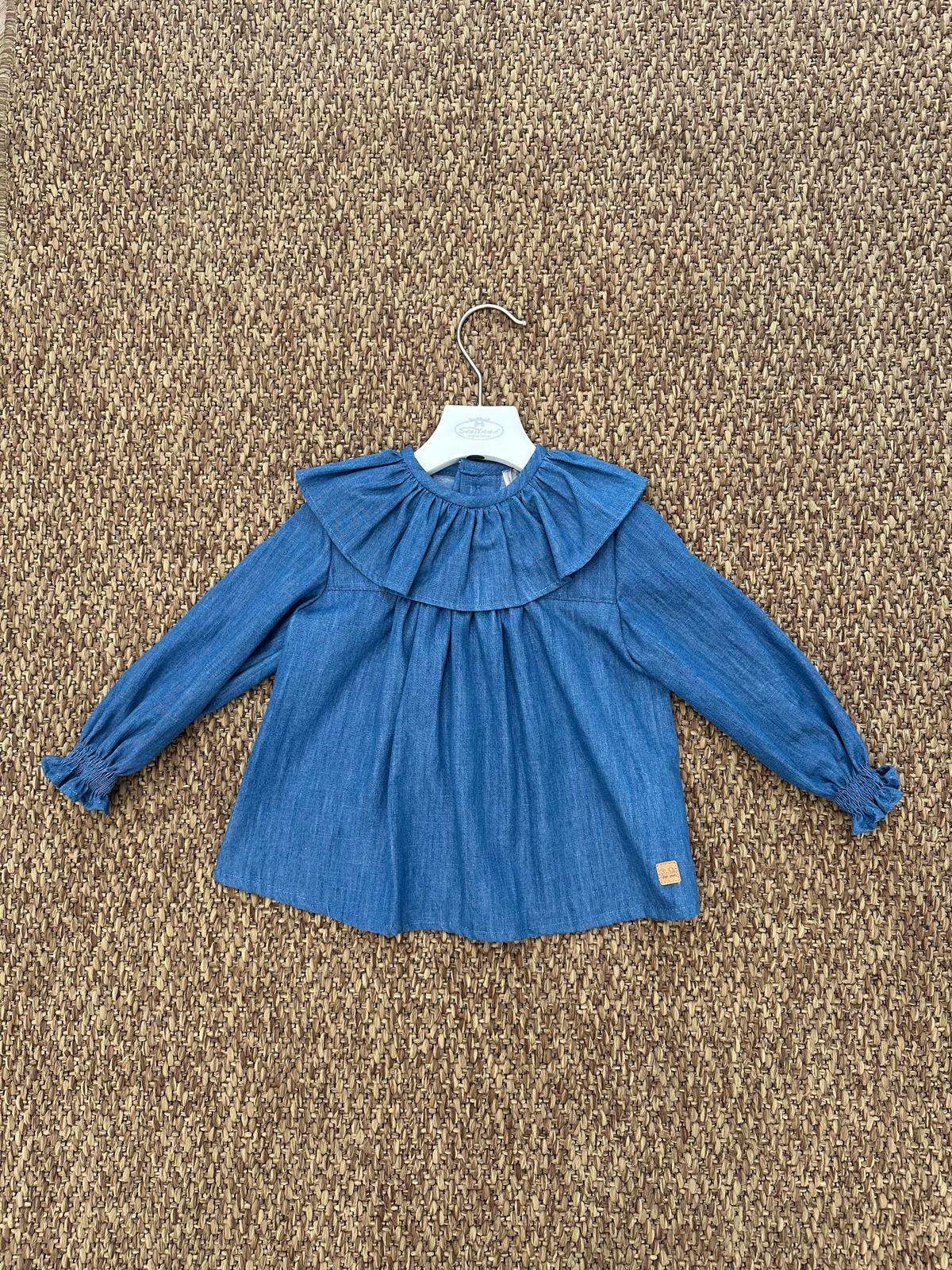Camicia bambina in denim con collo volant Jose Varon