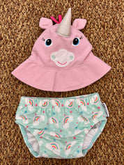 Completo mare bimba costume e cappellino unicorno Zoochini