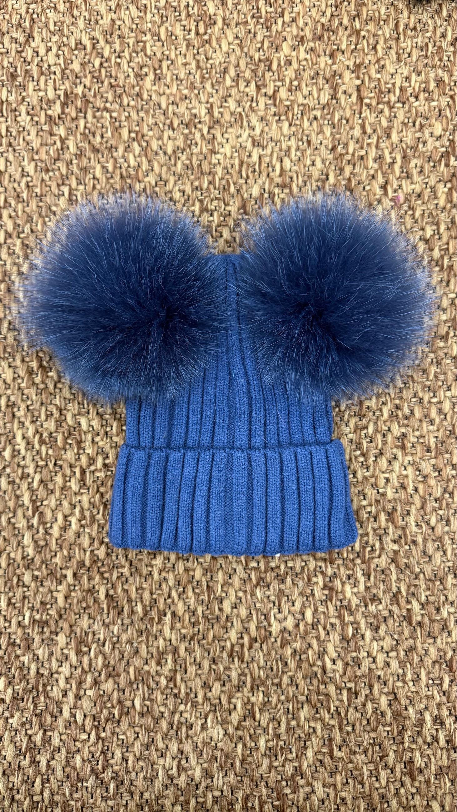 Cappello bimbi a costine con 2 pon pon Enfant Made in Italy