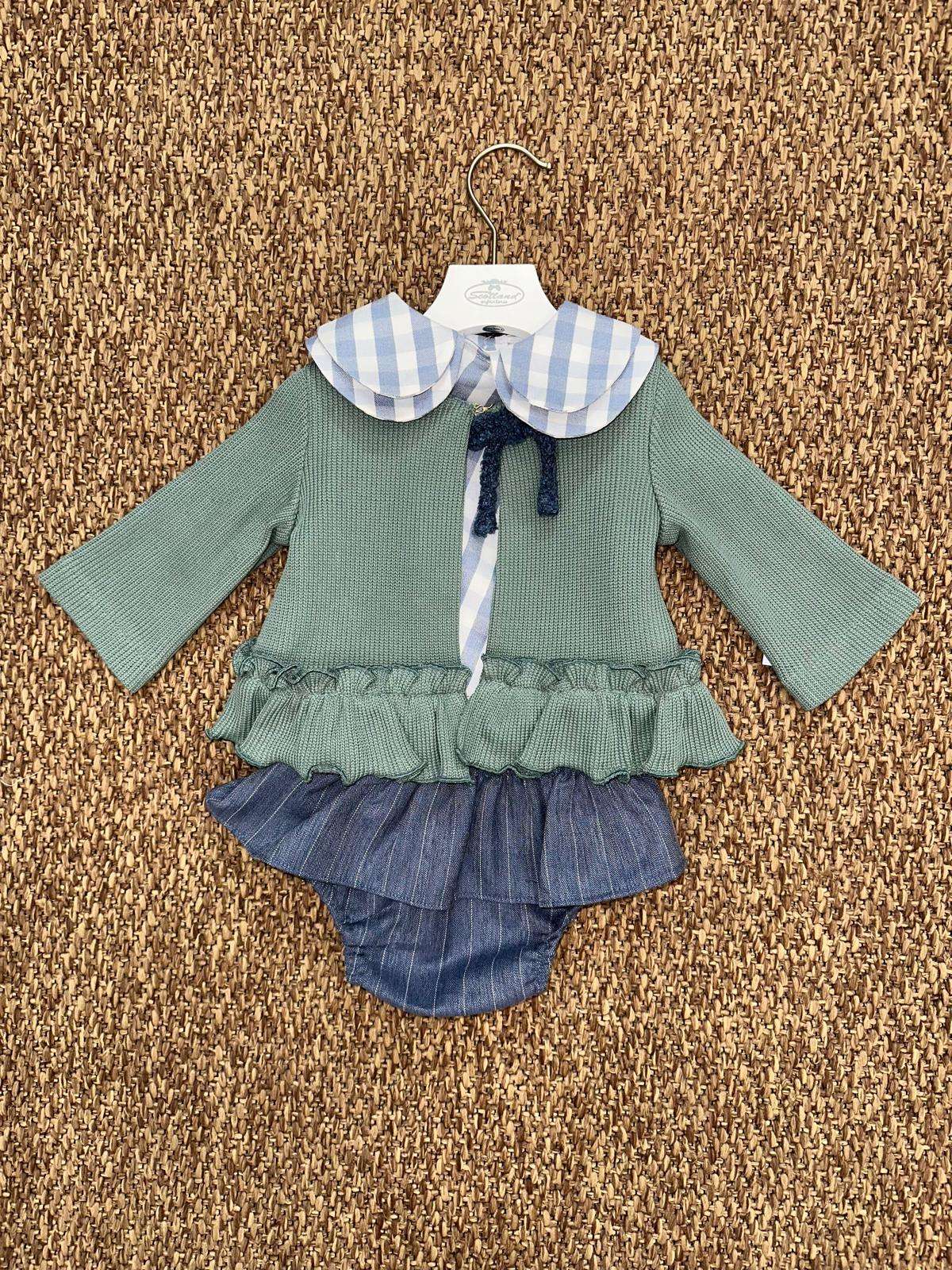 Completo bambina 3pz con colletto a quadri vichy Yoedu