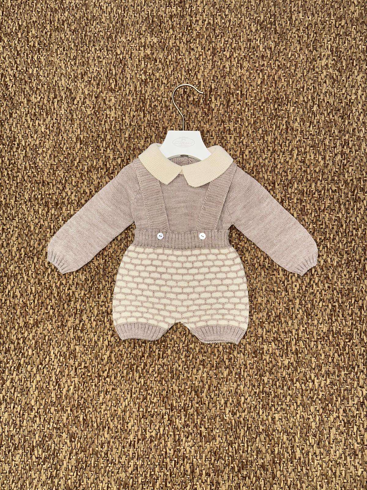 Completo neonati 2pz con salopette trama nido d'ape Juliana