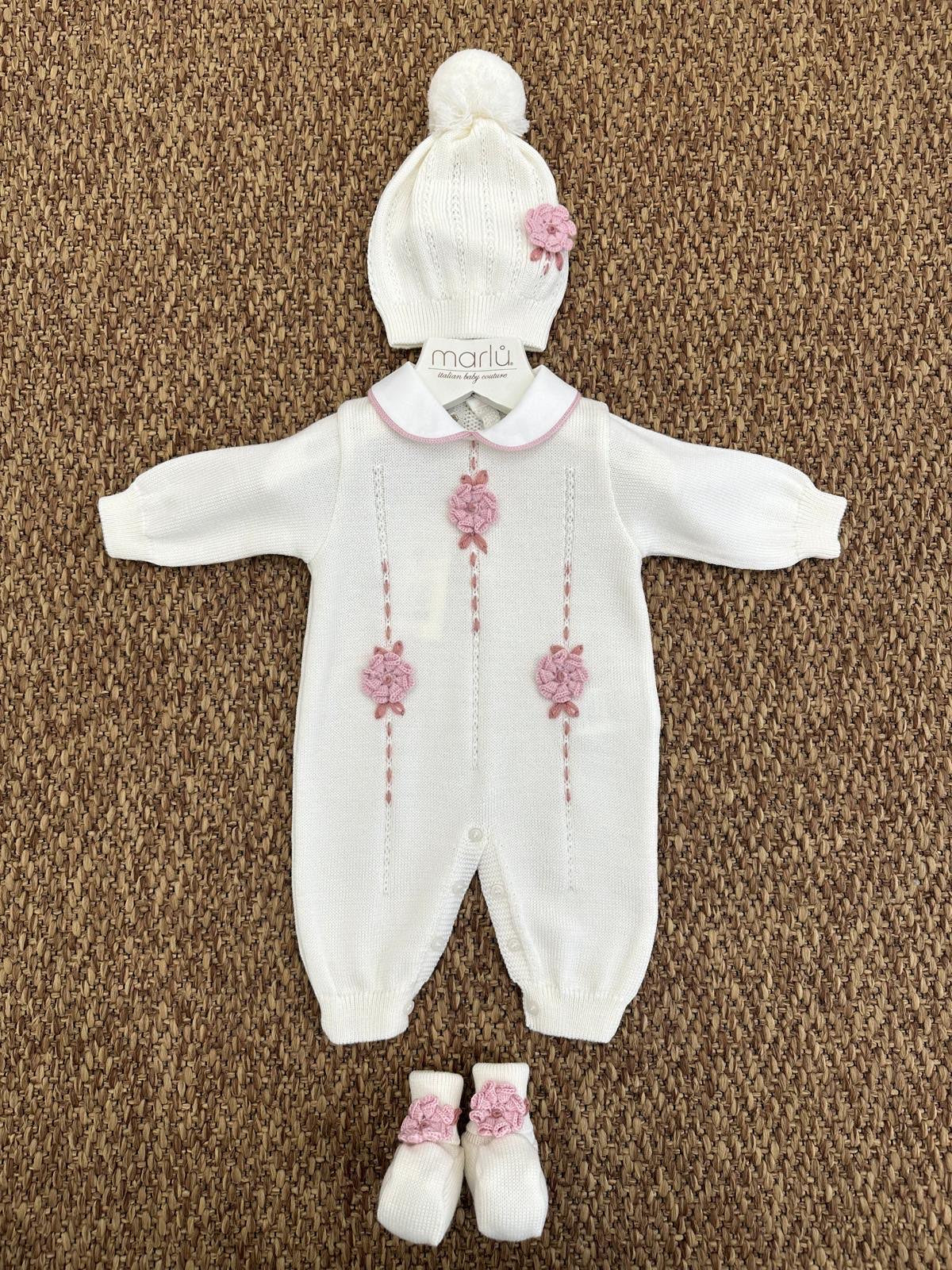 Tutina neonata fiorellini con cappellino e scarpine Marlù
