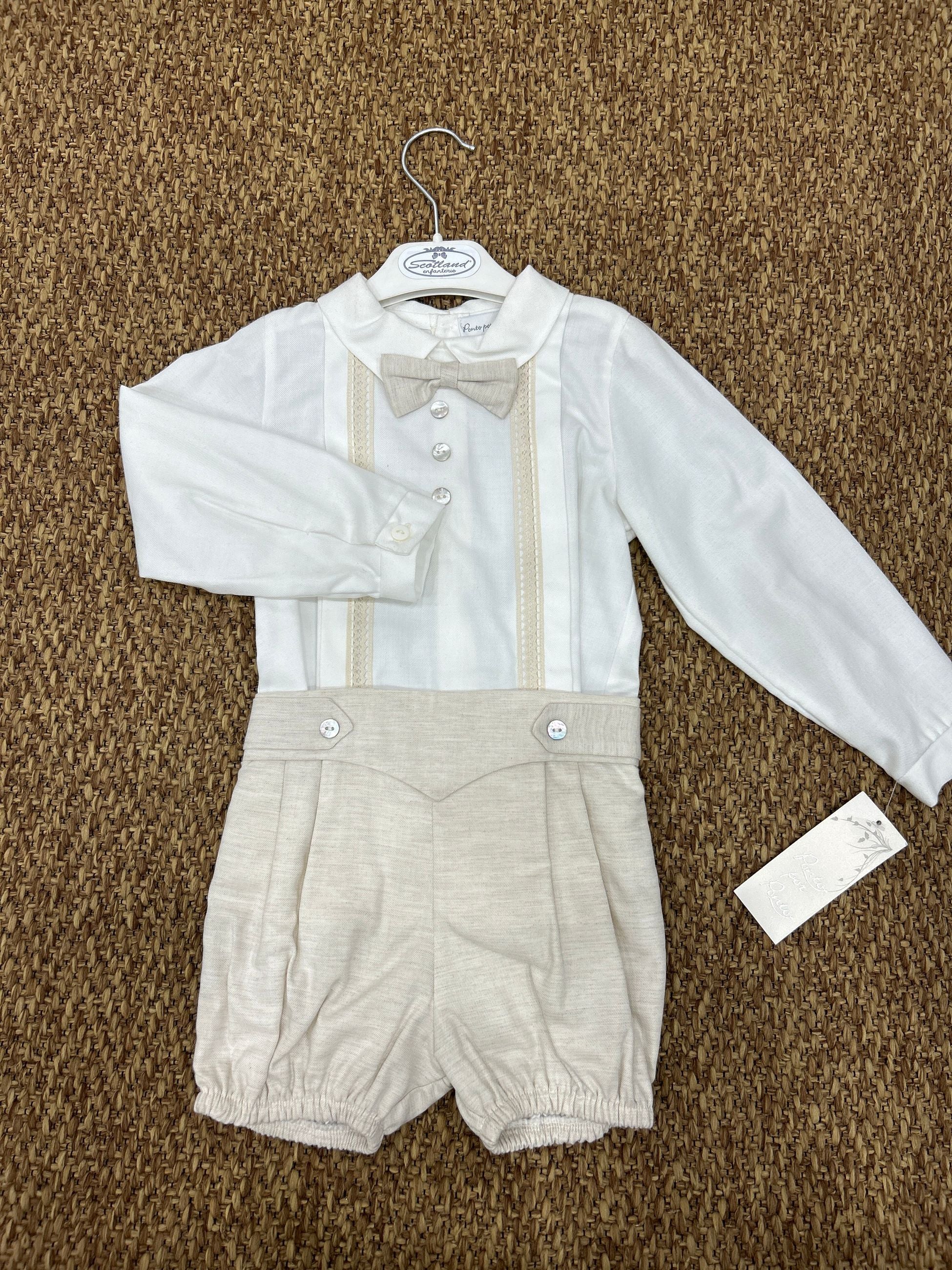 Completo bimbo con papillon beige Ponto por ponto
