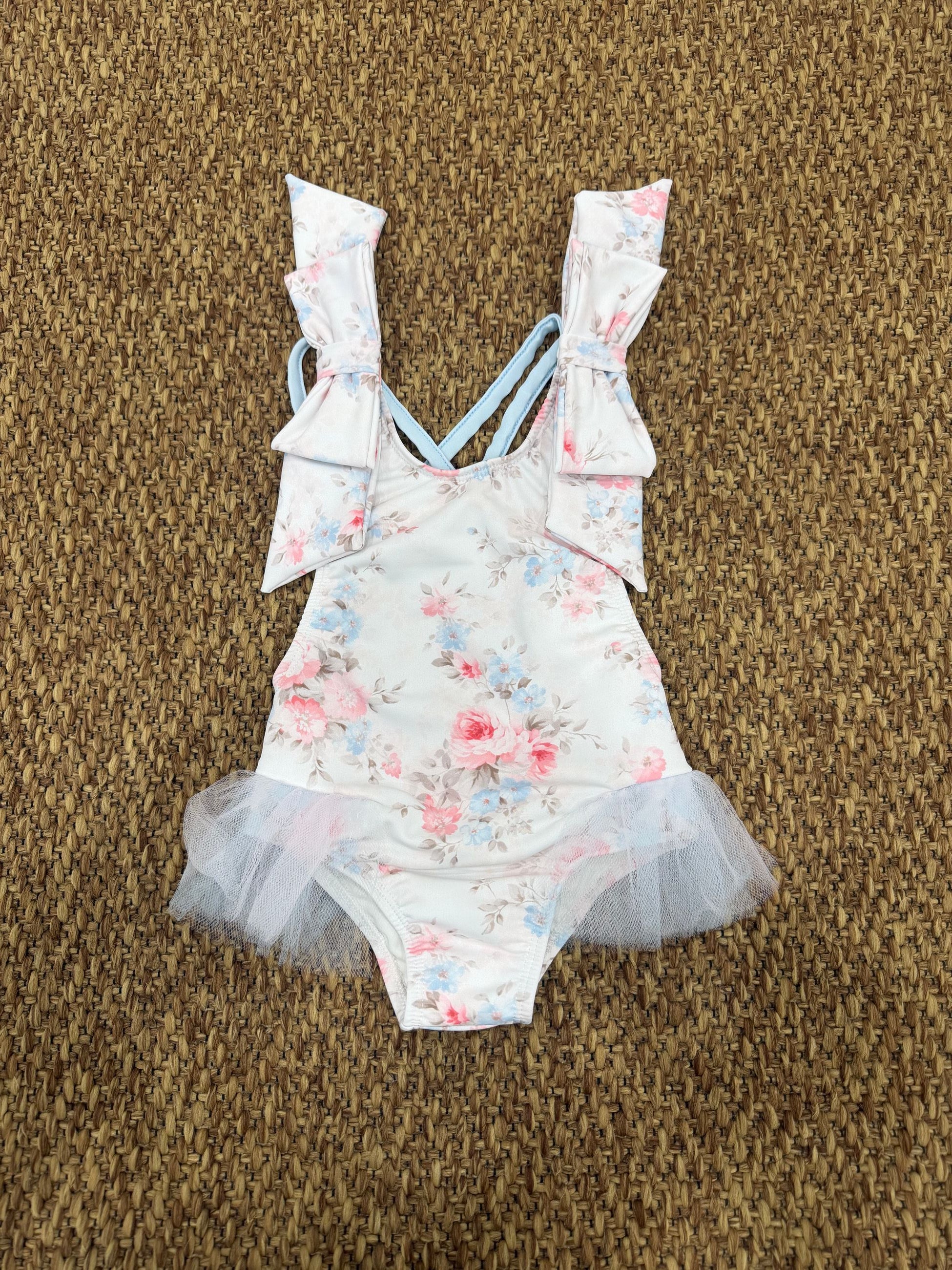 Costume intero bambina a fiori con tulle Fiorile