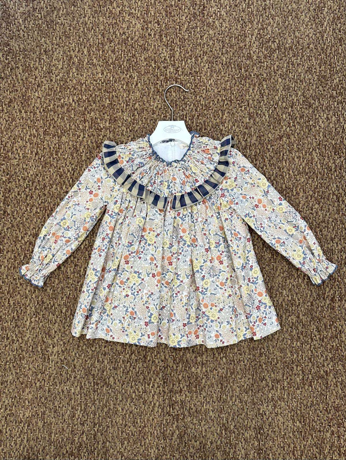 Abito bambina a fiori con collo rouches Yoedu