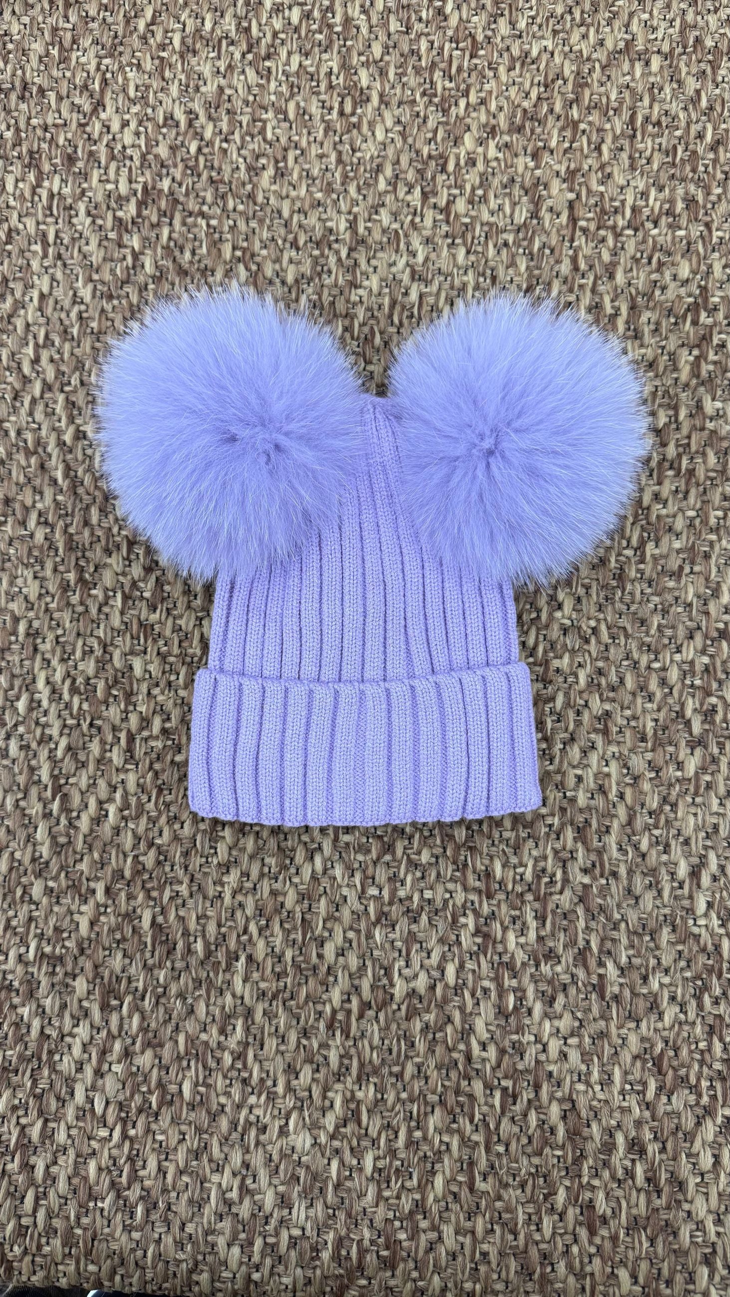 Cappello bimbi a costine con 2 pon pon Enfant Made in Italy