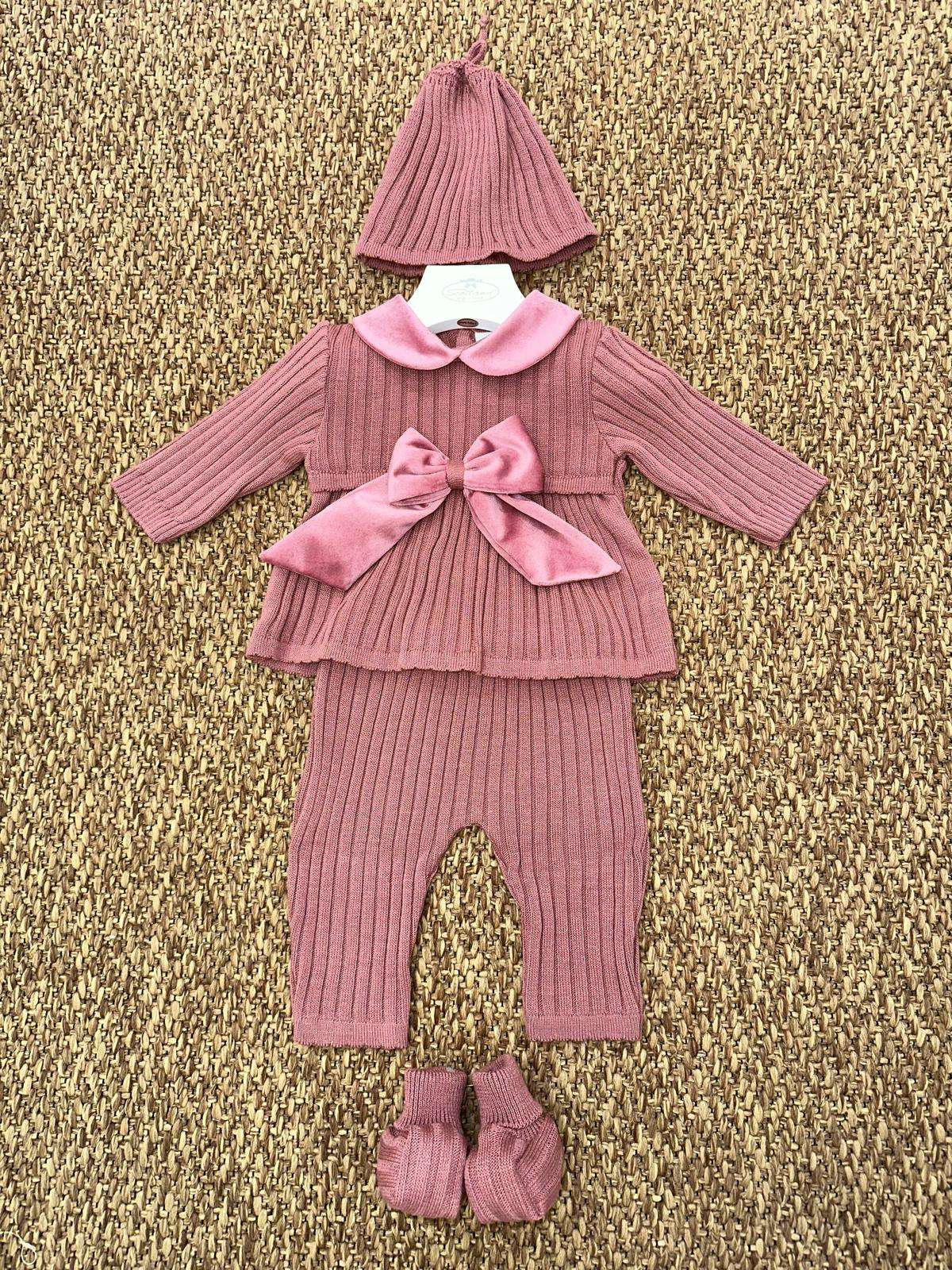 Completo neonata 2pz a costine con fiocco con scarpine e cappello Pappa e Latte