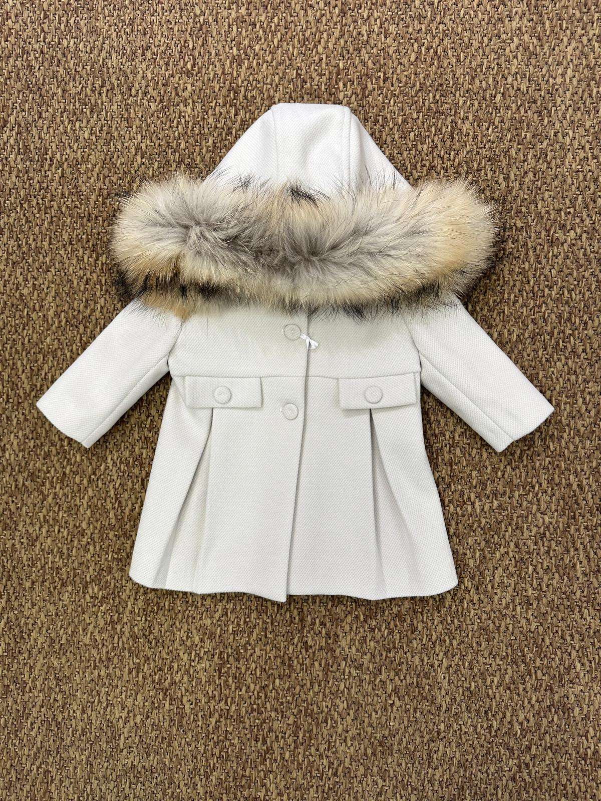 Cappotto bambina con cappuccio in pelliccia e linea svasata Les Joies