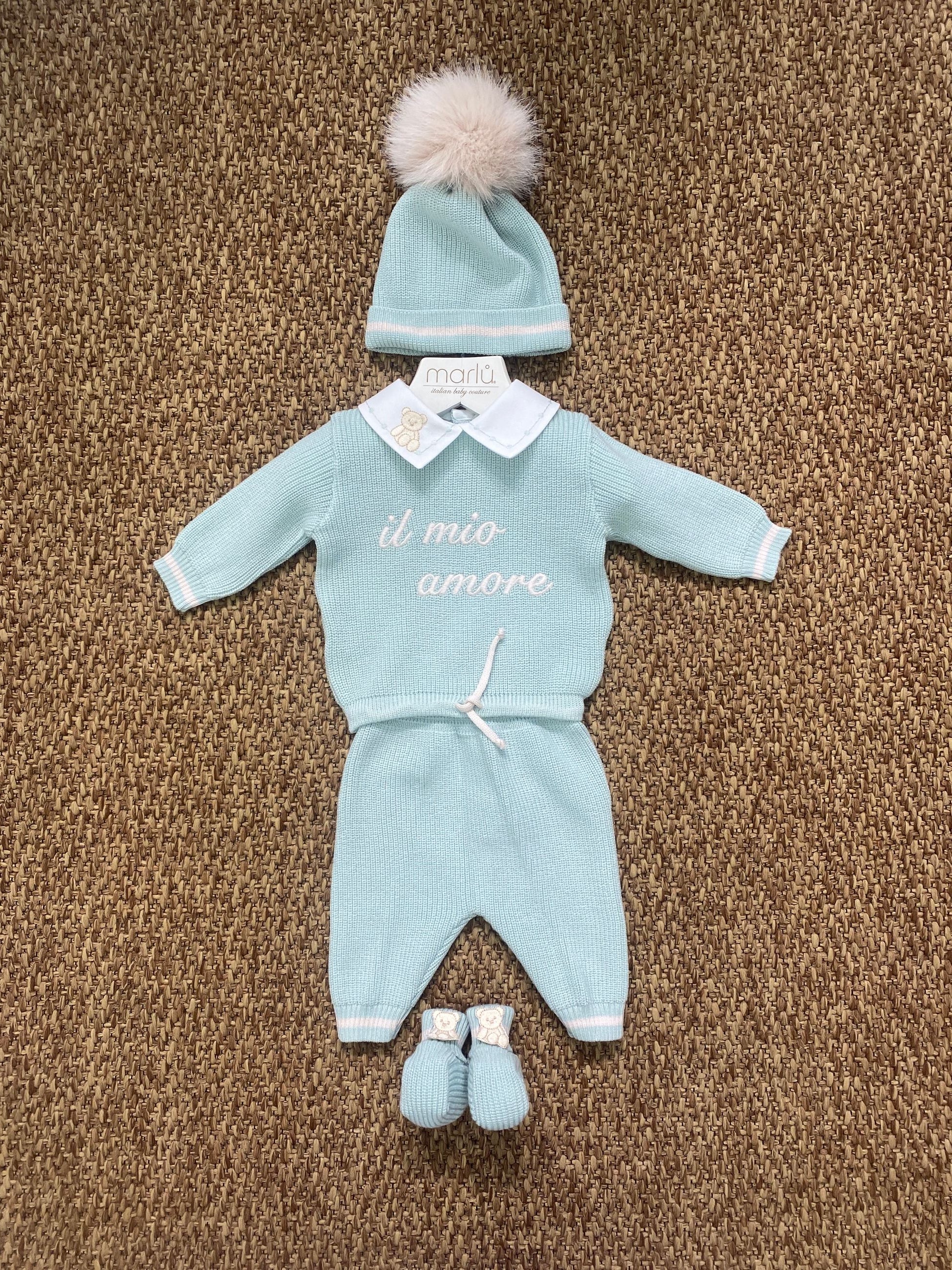 Completo neonati 2pz "il mio amore" con cappellino e scarpine Marlù