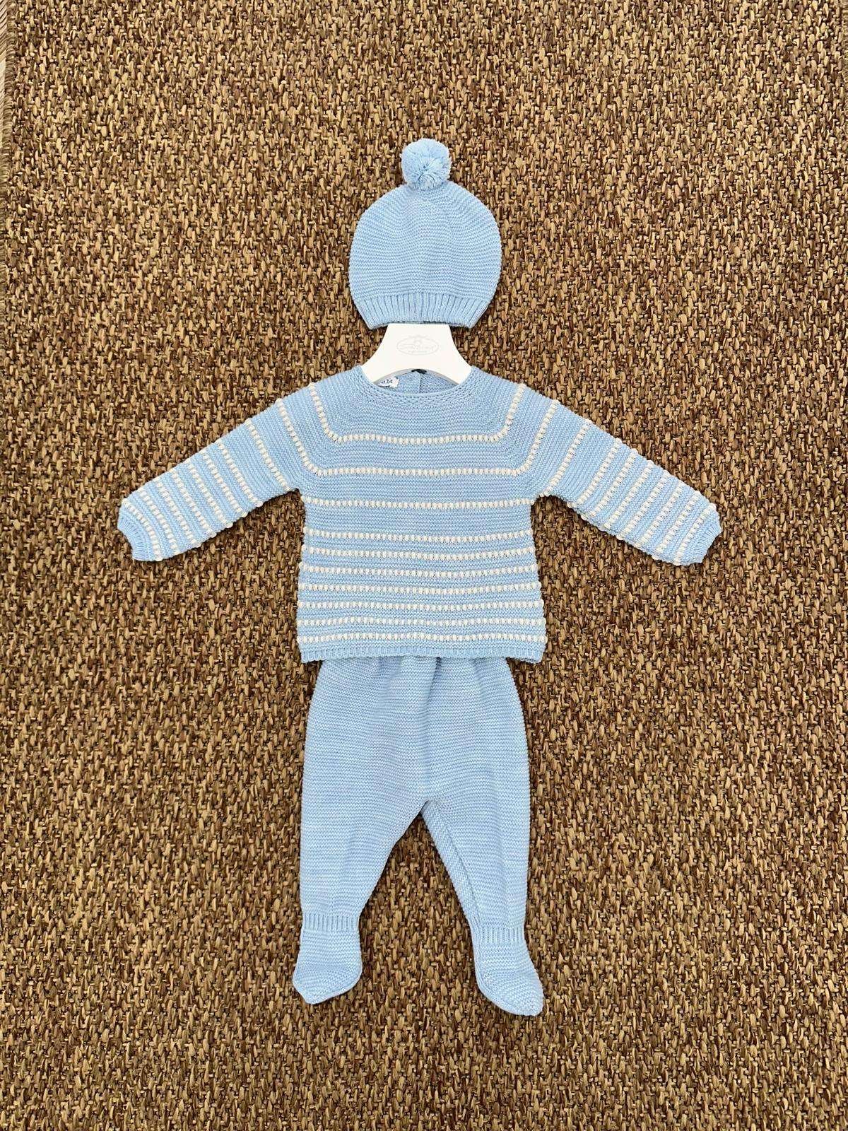 Completo neonati 2pz con ricami a righe e cappellino Juliana