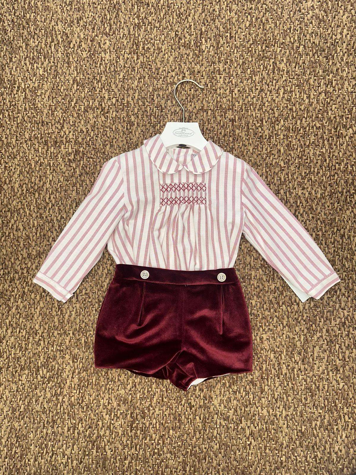 Completo bambino cerimoia con punto smock e shorts in velluto Marta y Paula