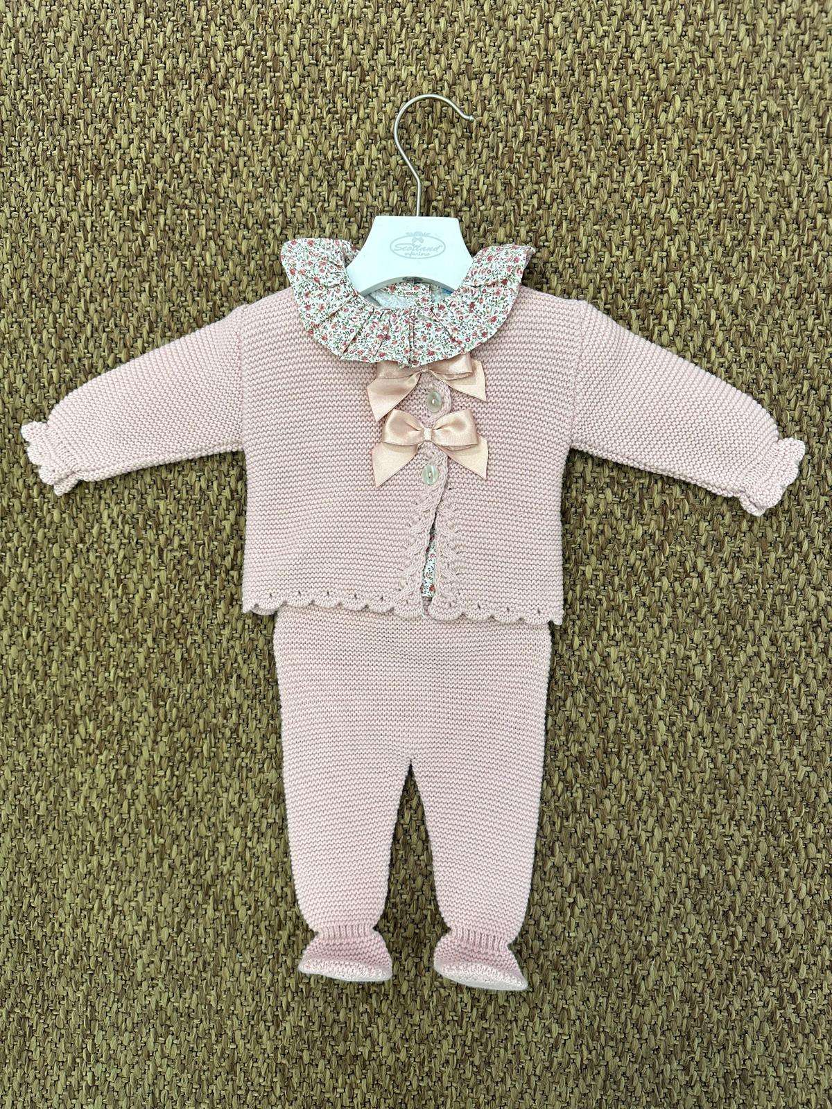 Completo neonata 3pz con fiocchetti e colletto a fiori Sardon