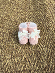 Babbucce neonata traforate con fiocchetto in pizzo Juliana