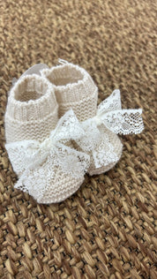 Babbucce neonata fiocco merletto Juliana