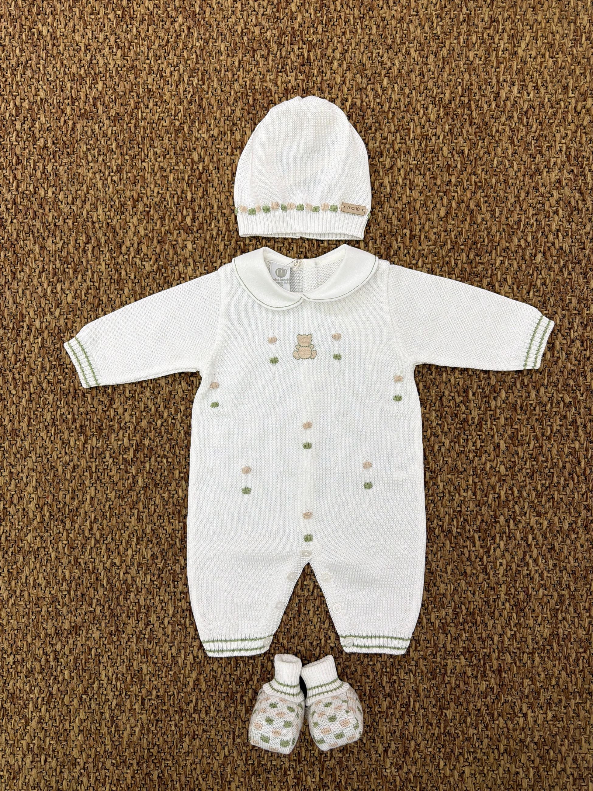 Tutina neonati manica lunga orsacchiotto con cappellino e scarpine Marlù