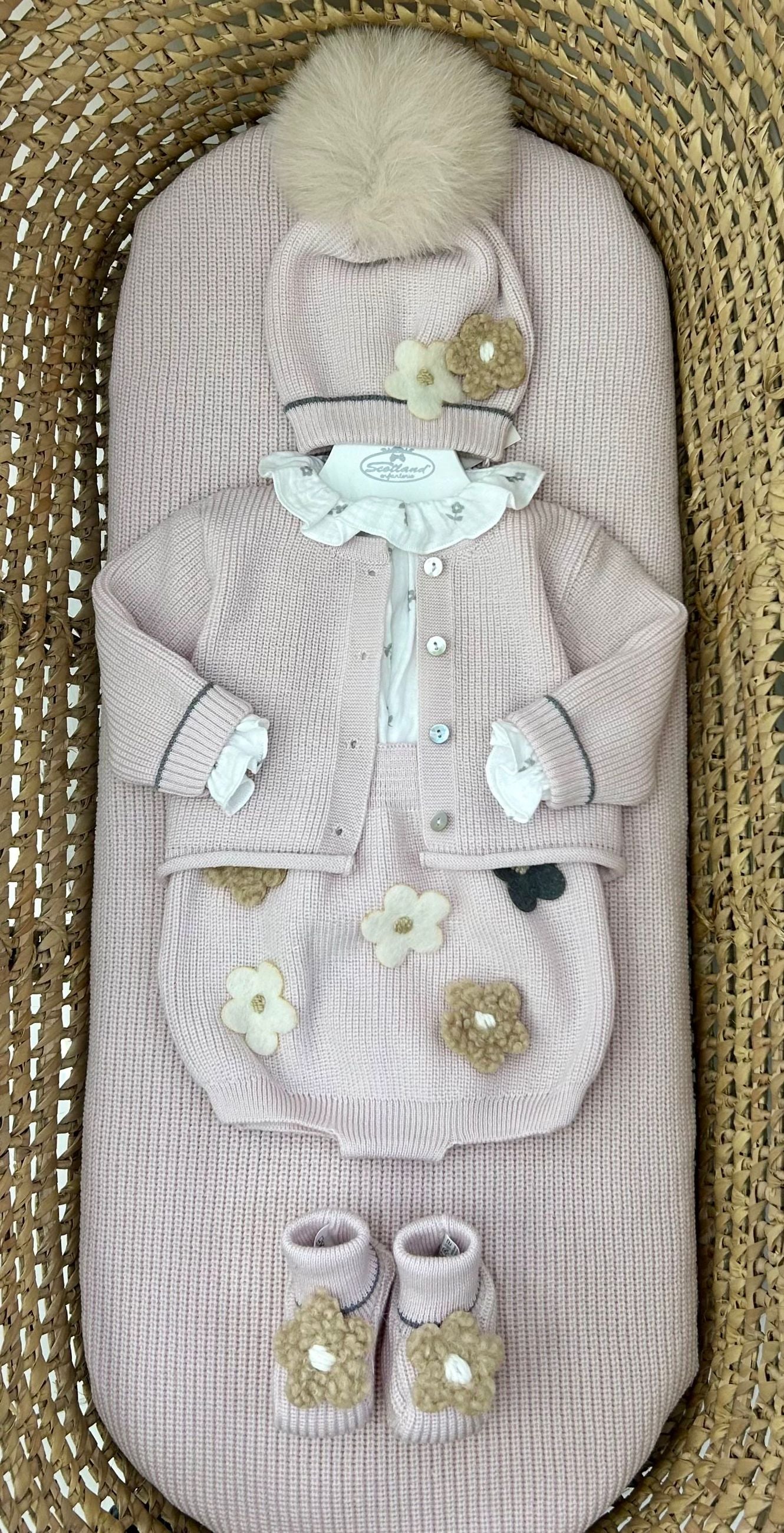 Completo nascita neonata 3pz con fiori Marlù