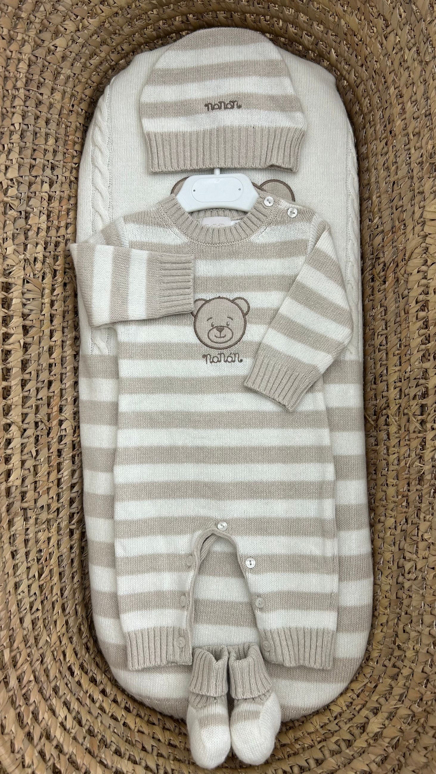 Completo nascita neonata 3pz a righe orsetto Nanan