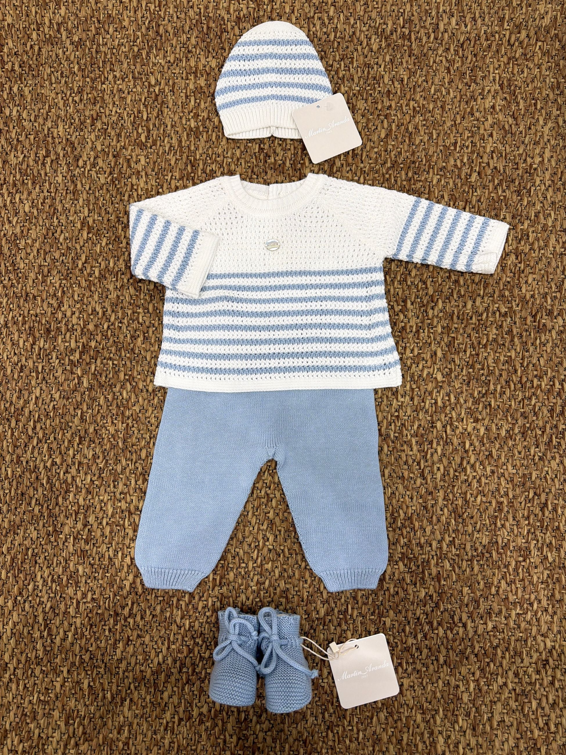 Completo neonati 2pz a righe con scarpine e cappello Martin Aranda